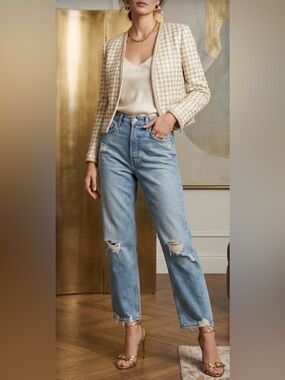 MOTHER THE TOMCAT JEANS Light Blue Straight Leg Distressed Jeans THE CONFESSION.